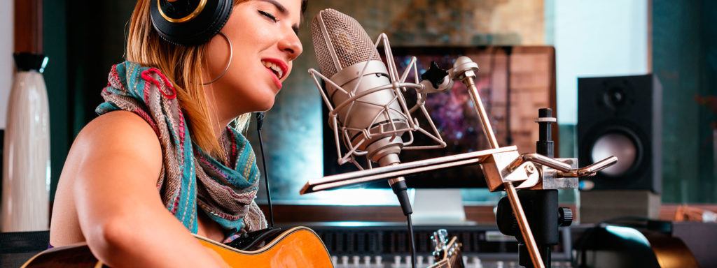 woman musician in recording studio